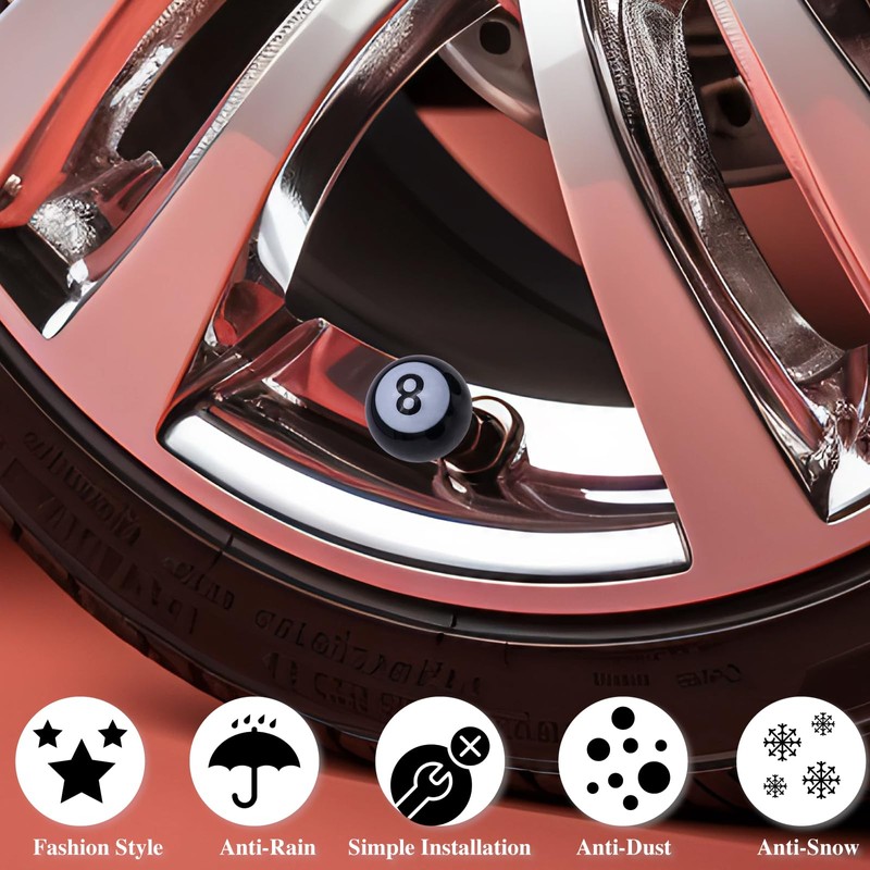 MEAJOO 4PCS Pool 8 Ball Style Tire Valve Stem Caps,