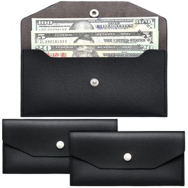 2 Pieces Cash Envelope Wallet Cash Wallet Envelope System Leather Envelope Reusable Budget Envelope Money Envelopes for Cash Waterproof System Envelopes, Budgeting, Check, PU Leather Black