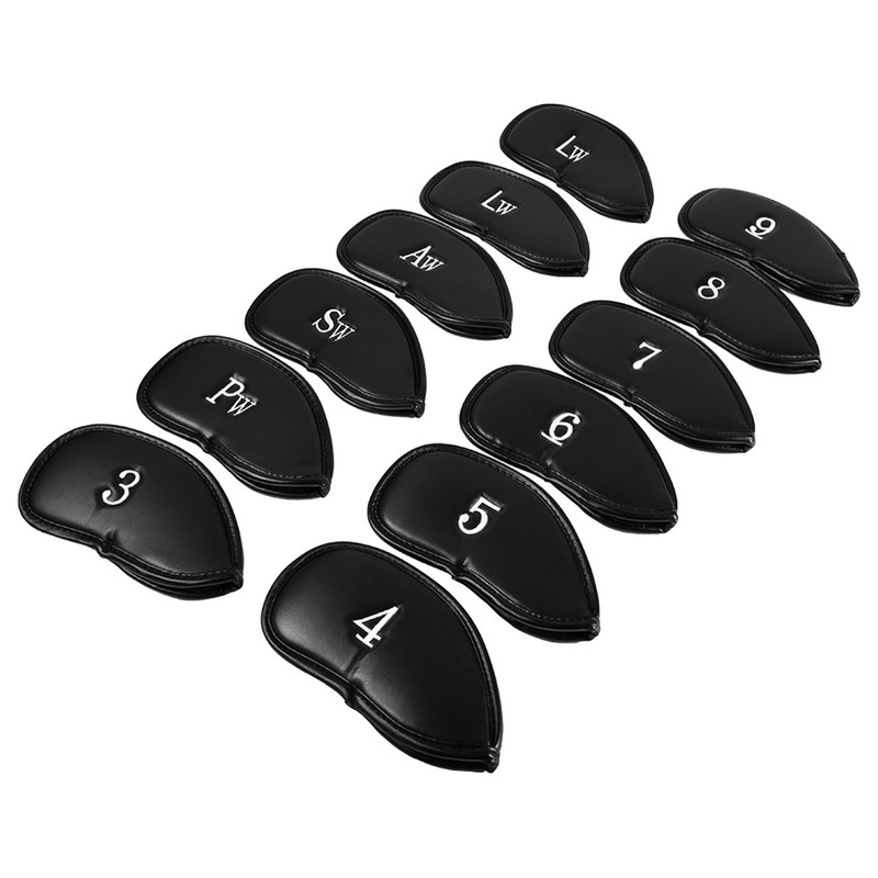 12pcs PU Leather Black Golf Club Head Cover Iron Head