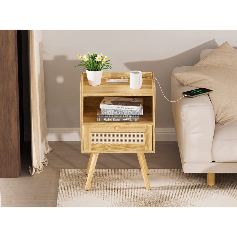 SUPERJARE Nightstands Set of 2, Night Stands with Charging Station