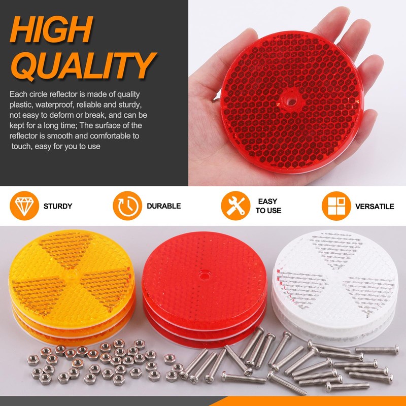 Rustark 15Pcs Front Reflector Round Reflector with 30Pcs 304 Mounting
