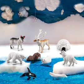 BRETOYIN 10PCS Mini Arctic Animals Toys Set Polar Animal Figurines Arctic Tundra Deer Toy Animal Small White Bear Arctic Fox Kids Diorama Birthday Gift