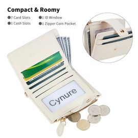 Cynure Women's Cute Leather Card Holder Small Compact Bifold Purse Purse with Zip Coin Compartment, beige, Standard size, Casual