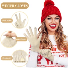 FZ FANTASTIC ZONE Womens Winter Warm Touch Screen Gloves Chenille Elastic Cuffs Knit Gloves for Women Cold Weather Gifts
