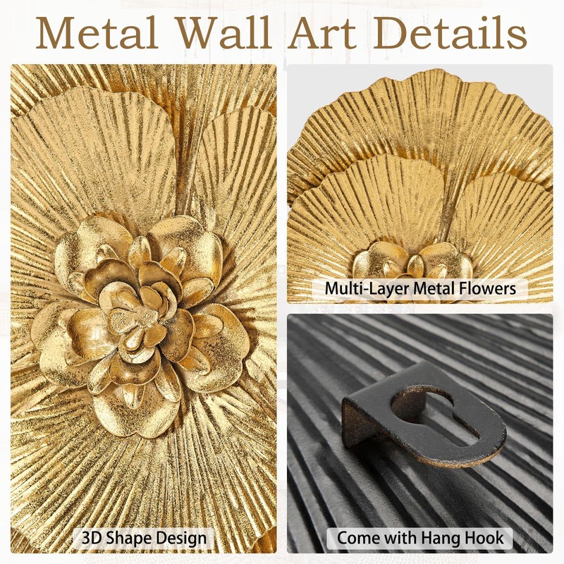 DILATATA 3 Pcs Metal Flower Wall Art Set 10 Inch