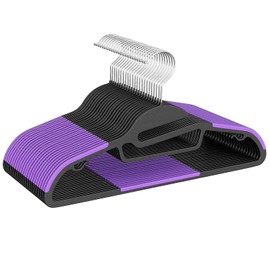 Heavy Duty Plastic Hangers 50 Pack with Non-Slip Design,0.2 Inches Thick,360°Swivel Hook Space Saving Organizer for Bedroom Closet,Shirts,Pants,Strong Enough for Coat(Purple- S Shaped)