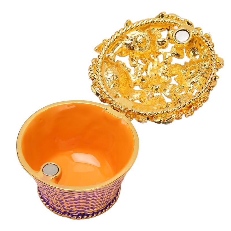 Flower Basket Jewelry Box Exquisite Vintage Hand Painted Metal Trinket