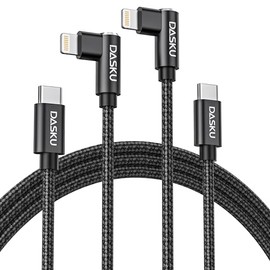 Cable USB C a Lightning [certificado Apple MFi] Cargador de iPhone de carga rápida, paquete de 2 unidades de 10 pies de largo, nailon de 90 grados tip