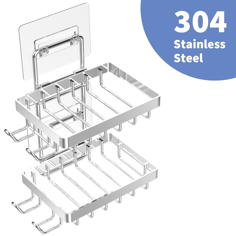 Moforoco Silver Double Soap Bar Holder for Shower, No Drilling