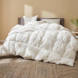KUSNUG Fluffy Feather Duvet Insert with Pinch Pleated Duvet Cover, High FP Hotel Collection Feathers Down Comforter for Queen Size Bed, Luxury Bedding with 8 Corner Tabs (White, 90x90)