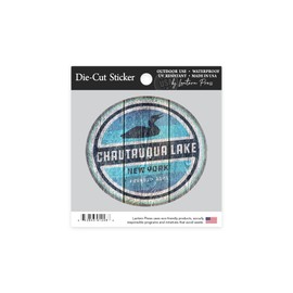 Die Cut Sticker Chautauqua Lake, New York, Rustic Loon, Contour Vinyl Sticker 1 to 3 inches (Waterproof Decal for Cars, Water Bottles, Laptops, Coolers), Small