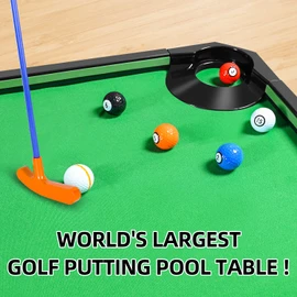 GOODLYSPORTS Golf Game -Combining Mini Pool Table & Golf - World’s Largest Putting Green Indoor，Putting Mat 108.2" L x 57.4" W，Golf Pool Indoor Family Game