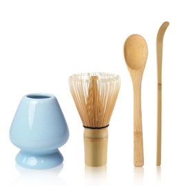 Matcha Tea Set with Whisk and Spoon, Matcha Whisk Kit with Ceramic Whisk Holder Scoop Matcha Ceremony Accessory Set Matcha Gift Set(Blue)