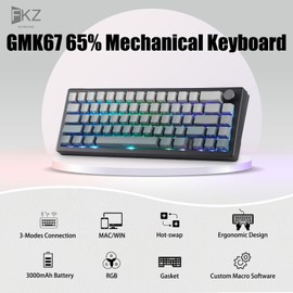 FKZ GMK67 65% Wireless Mechanical Keyboard,Hot-Swap PCB Tri-Mode BT5.0/2.4G/Type-C Wired Custom RGB Backlit Mini Keyboard with Knob Gasket Mount Programmable NKRO Gaming Keyboard (Black-Gray)