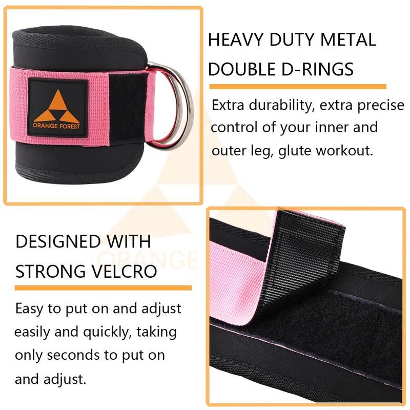 Ankle Straps for Cable Machines (Pair) for Kickbacks, Adjustable fit
