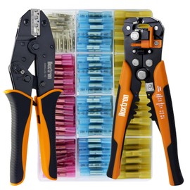 Noxtren Crimping Tool For Heat Shrink Connectors, 220PCS AWG 26-10 Waterproof Automotive Marine Grade Heat Shrink Butt Connectors and Wire Stripper