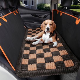 HAPYFOST Dog Bed for Car Back Seat, Non-Slip Backseat Dog Car Bed Mat, Soft Furry Travel Pet Mat, Washable Blanket Custom Fit for Backseat Extenders and Hammock Seat Covers(54"×25" Brown)