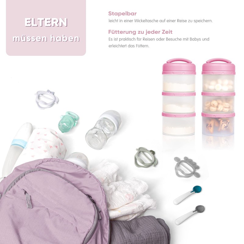 Termichy Milchpulver Portionierer Baby Stapelbar Milchpulver Aufbewahrungsbox 2 Stück (Babyrosa-2)