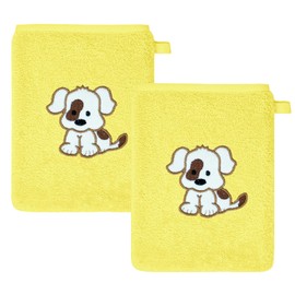 Lashuma Pack of 2 Children's Towels for Washing with Stick: Dog, Baby Towels, Yellow, Soft Baby Towel 15 x 21 cm
