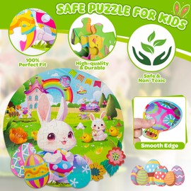 70 Pieces Easter Puzzles for Kids Ages 4-6, Easter Large Jigsaw Floor Puzzles Toys for Kids Ages 3-5,4-8, Easter Basket Stuffers Easter Party Favor for Boys Girls