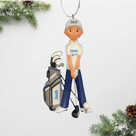 Golf Ornament - Golfer Ornament - Golf Gift Decor Hanging - Skin color: White