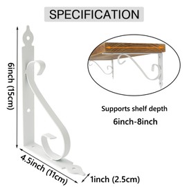 Ouvin Decorative Wall Shelf Brackets 4 Pack 6inch Heavy Duty L Corner Brace White Shelf Support Floating Metal Brackets with Screws (150 mm/6 inch) White