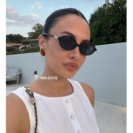 NULOOQ Retro Oval Sunglasses for Women 90s Trendy Vintage Small Round Sunnies Shades (Black/Brown + Black/Gray) - 2 Pack