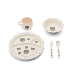 Red Rover Bamboo Kids' Dinner Set, 2.75 x 11 x 10.25 inches, Off-White