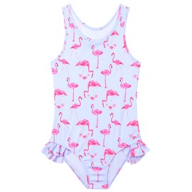 QPANCY - Trajes de baño de unicornio para niñas, trajes de baño de una pieza para niños pequeños, Flamenco, 6-7 Años