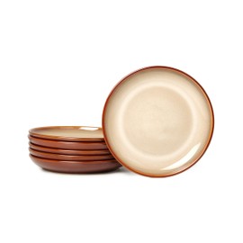 Pokini Stoneware Plates Set of 6, 8 Inch Handmade Reactive Glaze Ceramic Set for Dessert, Salad, Appetizer, Small Dinner Plates, Microwave & Dishwasher Safe, Highly Chip and Crack Resistant