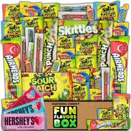 Fun Flavors Box Sour Candy Box Valentines Day Hershey Bar, Variety Pack Snack Care Package 30 Ct