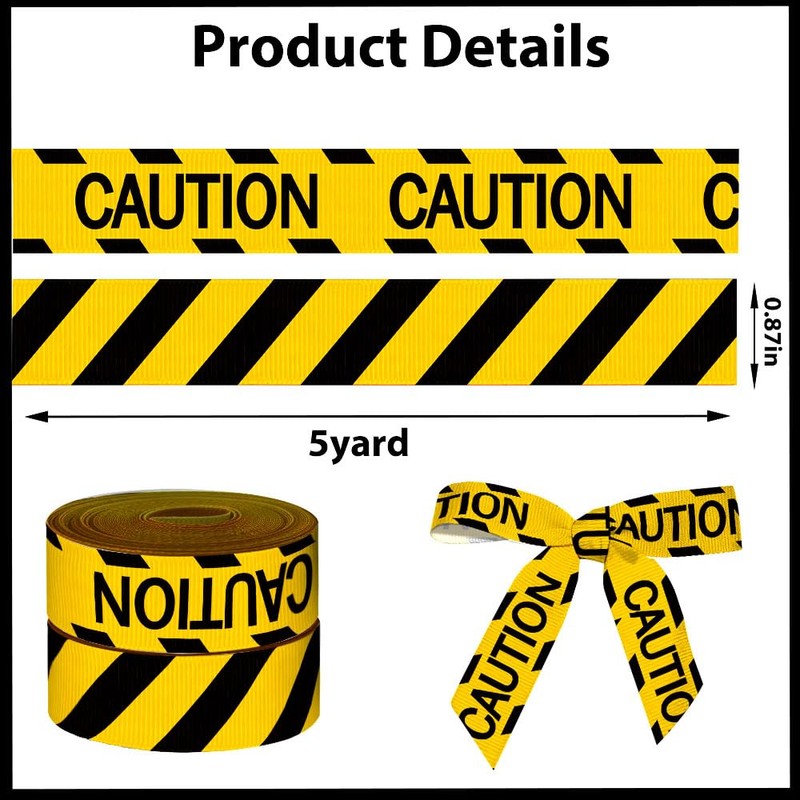 2 Rolls 14 Yards Grosgrain Caution Tape - 7/8" Yellow