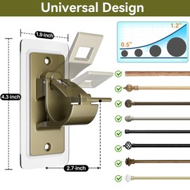ANDGOO 8 Pack No Drill Curtain Rod Holder, Nail Free Adjustable Rod Hooks, Holding Up to 17 lbs, PET Self Adhesive Curtain Rod Hangers for Smooth and Flat Surfaces(Rustic Brown)