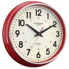 HYJOOY Wall Clock Metal 12.4" Countryside Style Wall Clocks Retro Vintage Classical Silent Non Ticking Easy to Read for Living Room/Kitchen/Bedroom/Office/Bar(12.4" Red)