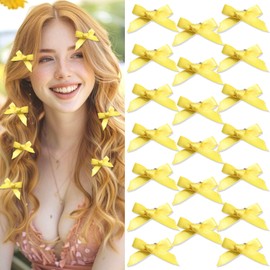 SAWINDA 20Pcs Yellow Mini Hair Bows Cute Bow Hair Clips Small Bows for Hair Sweet Claw Clips for Thick Thin Hair Satin Bowknot Hair Barrettes Hair Ribbon Hair Clips Accessories for Women Teens Girls