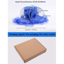 Z&X Women's Organza Church Fascinator Hair Clip Bridal Wedding Tea Party Hat Wide Brim Anti-UV Sun Hat Royal Blue