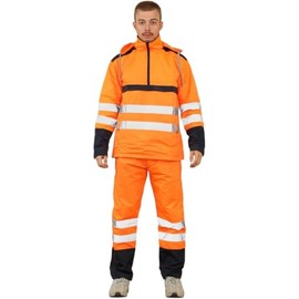 ANZEE Men Hi Vis Rain Suit - Mens High Visibility 2 Piece Waterproof Reflective Tape Band Safety Lightweight Hooded Top Trouser Hi Viz Puddle PVC Workwear Rainsuit Jacket S-XXL (Orange, M)