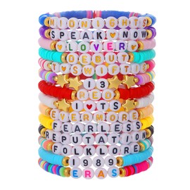 14 Pcs TS Friendship Bracelet Set, TS Album Inspired Bracelets, Multi-layer Letter Bracelet, Colourful Beaded Friendship Bracelets, Jewelry Accessories for Music Lover, 1989 Lover Fearless Reputation
