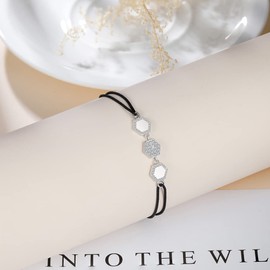 VANSZA Women's Bracelet, Bracelet 925 Sterling Silver Sparkling Cubic Zirconia Stones Bracelet Cord, Bracelets for Women, Girls, Nylon Sterling Silver, Cubic Zirconia