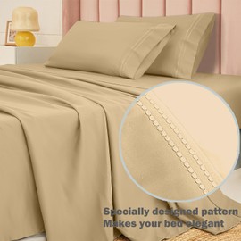 MICORAL Twin Bamboo Sheets Set - Cooling Bedding Sheet Set - Breathable Bed Sheet Set with 16" Deep Pocket Design (3 Pieces, Twin, Mustard Yellow)