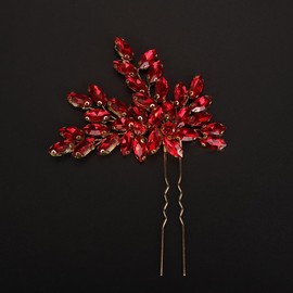 Teyglen Crystal Wedding Hair Pins Red Rhinestone Bridal Hair Clip Pin Flower Crystal Hair Piece Hair Accessories Jewelry for Women (Red)