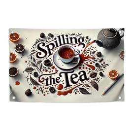 Bandera de 3 x 5 pies con cita con cuatro ojales de latón – Bandera de té para paredes – Ilustración de una taza de té con bandera de texto – Tapiz de meme humorístico decoración de pared para
