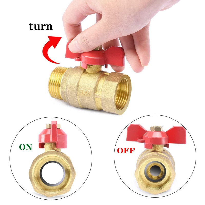 Oumuik Brass 3/4 Inch Ball Valve with Red Wing Handle