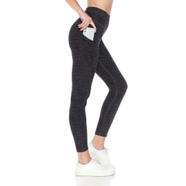 Leggings Depot Women's Reflective 7/8 Yoga Pants with Pockets-P531, Space Dye Charcoal, Medium