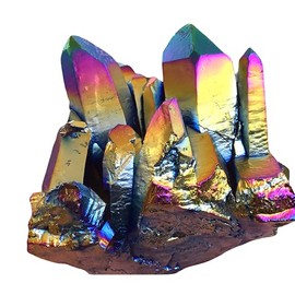 Steinfixx® - Rock Crystal Stage with Rainbow Aura | Quartz Aura I Titanium Aura I Flame Aura | Druse I Cluster | Healing Crystal I Healing Stone I (50-80 grams)