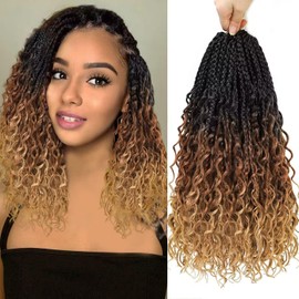 Goddess Box Braids Crochet Hair for Black Women 12 Inch 8 Packs Boho Crochet Braids with Curly Ends Pre Looped Bohemian Knotless Short Crochet Boho Braids Mermaid Box Braids Crochet Hair (1B/30/27)