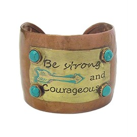Be Strong and Courageous Cuff Bracelet Hammered Metal Design