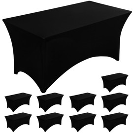 Fixwal 10 Pack Black Table Cloths Rectangle 8FT, Spandex Table Covers, Table Cloths for 8 Foot Rectangle Tables, Fitted Tablecloth (96Lx30Wx30H Inch)