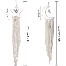 Moon Star Dream Catcher Decor,2pcs Boho Home Moon Star Dreamcatcher,Macrame Wall Hanging Boho Home Decor for Kids Baby Bedroom Decoration for Women Girls Friends Craft