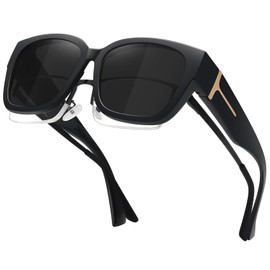 MEETSUN Fit Over Glasses Sunglasses for Women Men Large Square Trendy Polarized Sunglasses UV Protection Black Grey